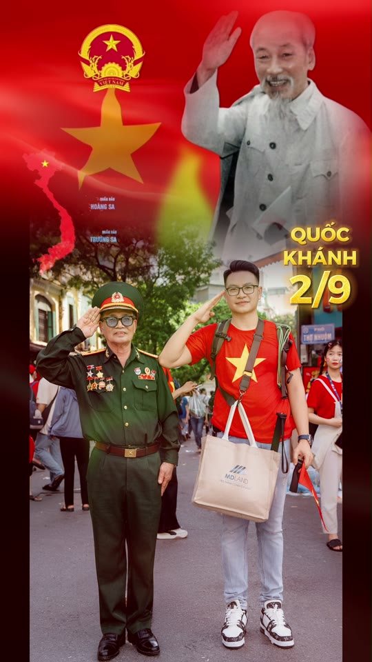 Bác cựu chiến binh giơ tay chào và chàng trai áo cờ — khoảnh khắc 2/9 đáng nhớ