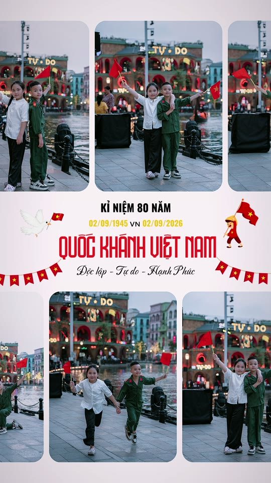 Các bé vẫy cờ bên bờ sông — album ảnh kỷ niệm Quốc khánh đáng yêu hết nấc