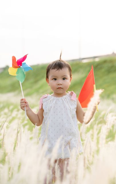 Bé Quỳnh Anh giữa đồng bông lau và sân trường
